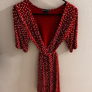 Deep Orange Polka Dot Wrap Dress